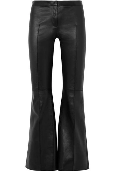 Shop Alexander Mcqueen Cropped Leather Flared Pants In Black