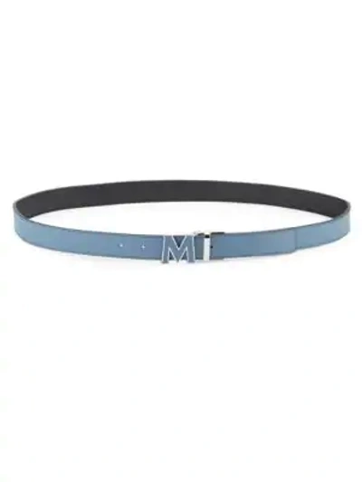 Shop Mcm Visetos Leather Buckle Belt In Blue