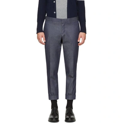 THOM BROWNE NAVY DENIM UNCONSTRUCTED LOW-RISE SKINNY TROUSERS