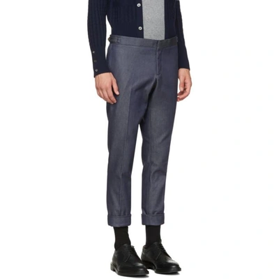 Shop Thom Browne Navy Denim Unconstructed Low-rise Skinny Trousers In Navy 415