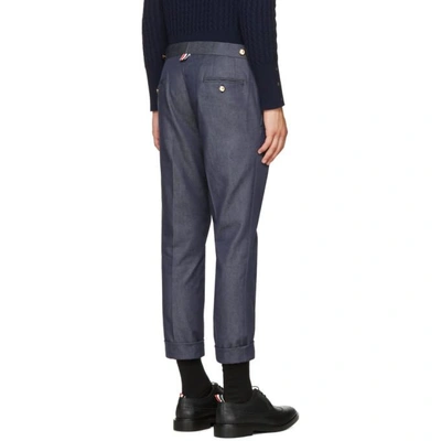 THOM BROWNE NAVY DENIM UNCONSTRUCTED LOW-RISE SKINNY TROUSERS
