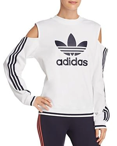 Shop Adidas Originals Cold-shoulder Trefoil Sweatshirt In White