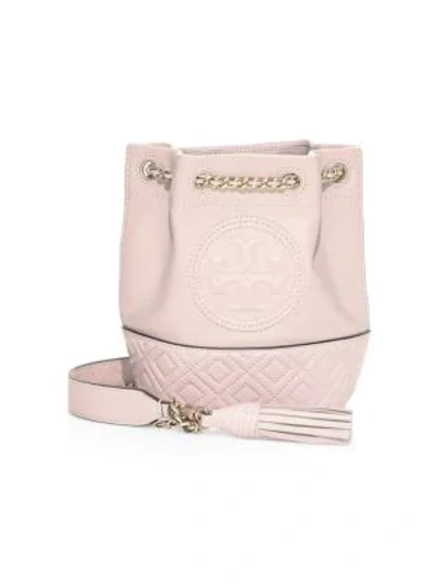 Shop Tory Burch Mini Fleming Leather Bucket Bag In Shell Pink