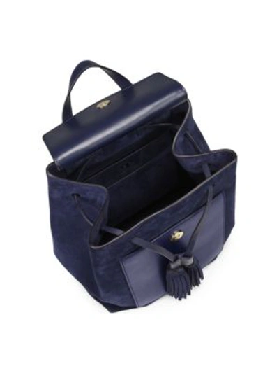 Shop Tory Burch Farrah Leather Backpack In Royal Navy