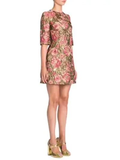 Shop Dolce & Gabbana Floral Jacquard Dress In Pink Gold