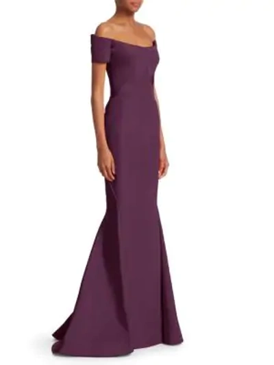 Shop Zac Posen Off-the-shoulder Mermaid Gown In Plum