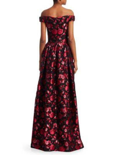 Shop Zac Posen Off-the-shoulder Floral Jacquard Gown In Multi Berry