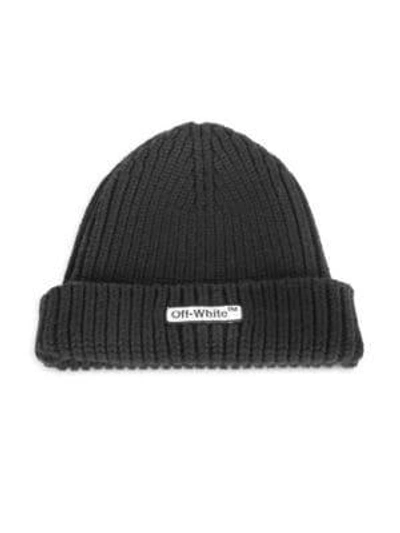 Shop Off-white Logo Patch Wool Beanie In Black