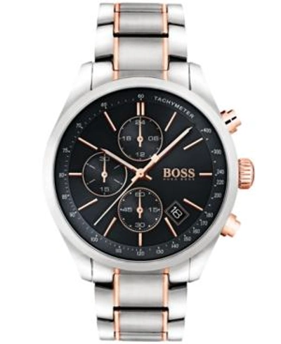 Shop Hugo Boss Men's Chronograph Grand Prix Two-tone Stainless Steel Bracelet Watch 44mm