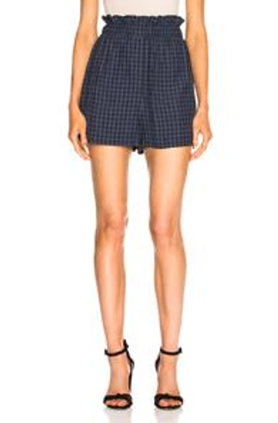 Shop Tibi Viscose Gingham Pull On Shorts In Blue,checkered & Plaid