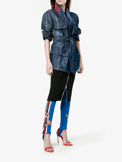 Shop Gucci Embroidered Jersey Stirrup Legging In Blue