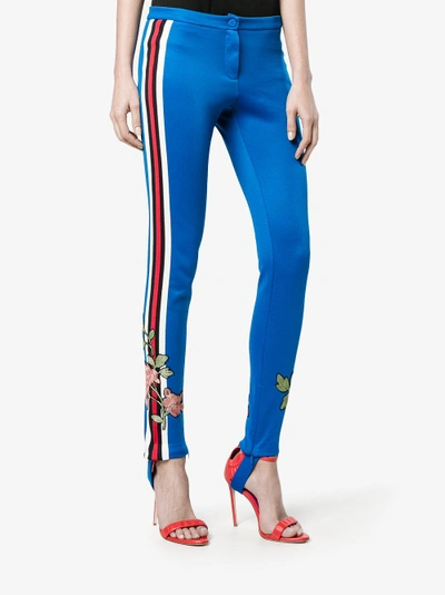 Shop Gucci Embroidered Jersey Stirrup Legging In Blue