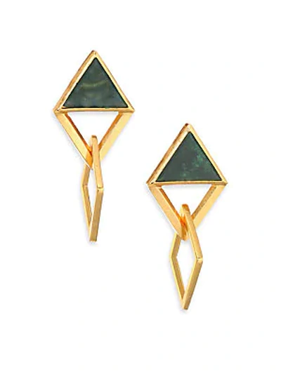 Shop Stephanie Kantis Element Green Moss Agate Drop Earrings In Gold Green