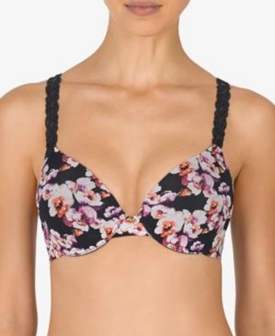 Shop Natori Pure Luxe Embroidered-strap Bra 732080 In India Ink Night Flower Print