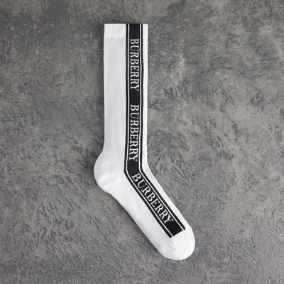 Shop Burberry Logo Technical Knit Socks In White