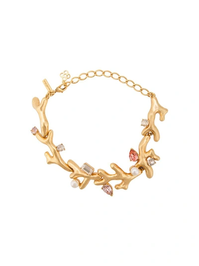Shop Oscar De La Renta Coral Crystal Necklace - Metallic