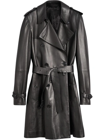 Shop Burberry Lambskin Trench Coat - Black