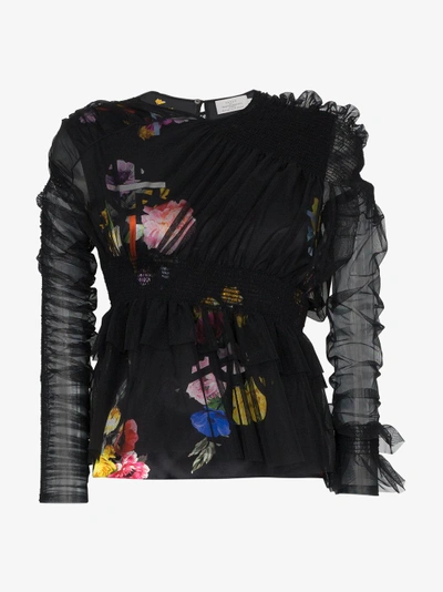 Shop Preen By Thornton Bregazzi Marin Sheer Floral Blouse In Black