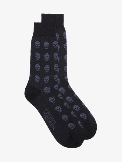 Shop Alexander Mcqueen Skull Pattern Short Socks In Blue