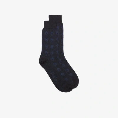Shop Alexander Mcqueen Skull Short Socks In Blue