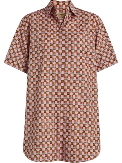 Shop Burberry Short-sleeve Tiled Archive Print Shirt - Pink
