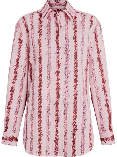Shop Burberry Scribble Stripe Cotton Shirt - Pink