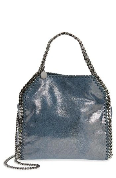 Shop Stella Mccartney Mini Falabella Shaggy Deer Metallic Faux Leather Tote - Blue In Blue Lagoon