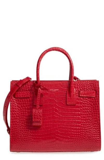 Shop Saint Laurent Baby Sac De Jour Croc Embossed Calfskin Leather Tote - Red In New Red