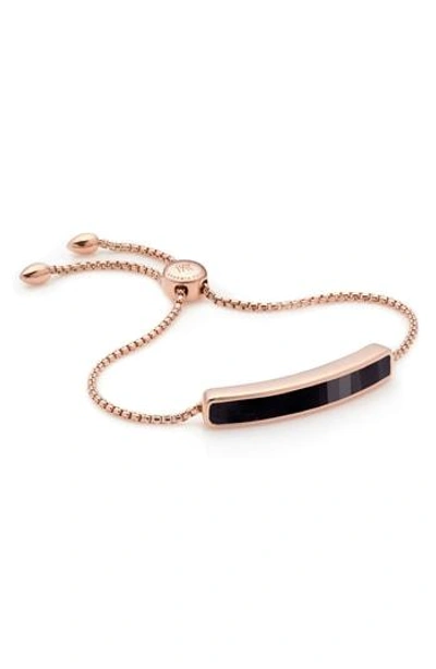 Shop Monica Vinader Bengravable Aja Stone Bracelet In Rose Gold/ Black Onyx