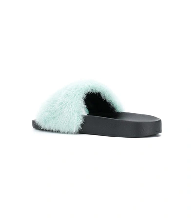 Shop Givenchy Blue Fur Strap Slides In Light Blue