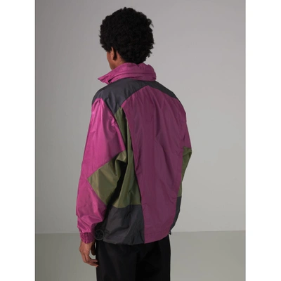 Shop Burberry Packaway Hood Colour Block Lightweight Jacket In Regency Purple