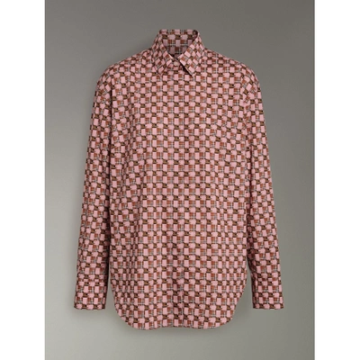Shop Burberry Tiled Archive Print Cotton Shirt In Pink