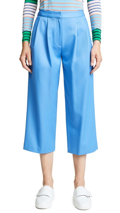 Shop Adam Lippes Gabardine Pleated Culottes In Cornflower