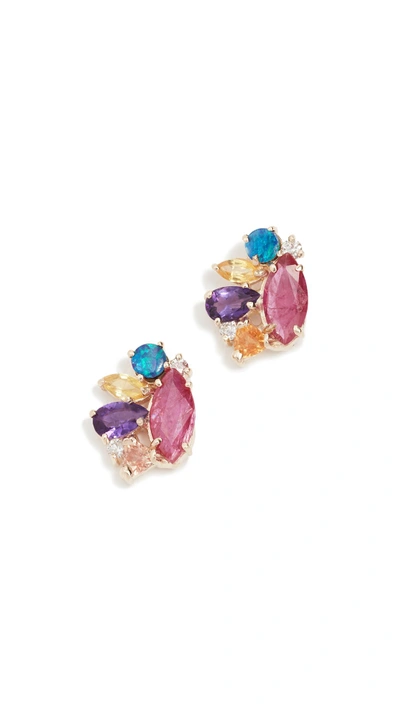 Shop Eden Presley 14k Gold Ruby Cloud Stud Earrings In Yellow Gold/multi