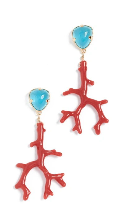 Shop Kenneth Jay Lane Coral Earrings In Aqua/red