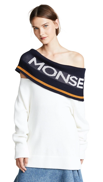 Shop Monse Twist Logo Shawl Sweater In Ivory/mustard/navy