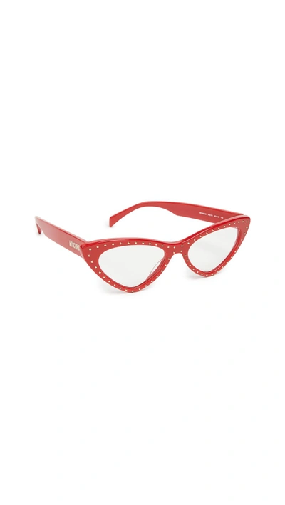Shop Moschino Pointed Cat Eye Glasses In Red/clear