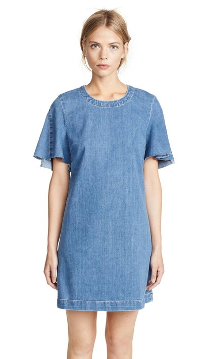 Shop 7 For All Mankind Popover Denim Dress In Bright Blue Jay