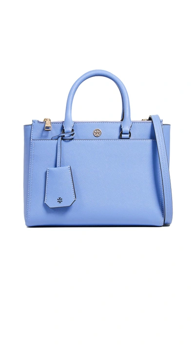 Shop Tory Burch Robinson Small Double Zip Tote Bag In Bow Blue