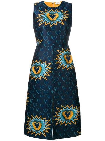 Shop Fendi Embroidered Fitted Dress In Blue
