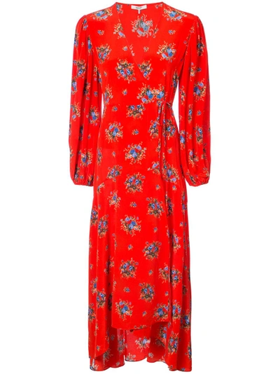 Shop Ganni Floral Wrap Dress In Red