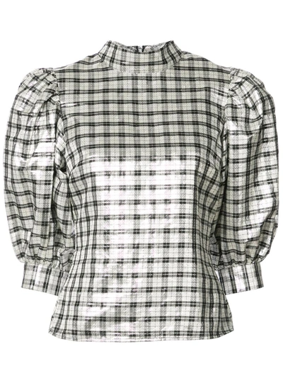 mock neck checked blouse