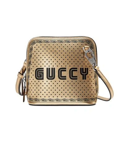 Shop Gucci Gold "guccy" Print Mini Shoulder Bag