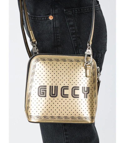 Shop Gucci Gold "guccy" Print Mini Shoulder Bag