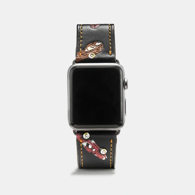 Shop Coach Apple Watch Strap With Car Print In Black Multi