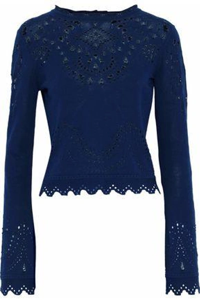 Shop Derek Lam 10 Crosby Woman Pointelle-knit Cotton Sweater Storm Blue