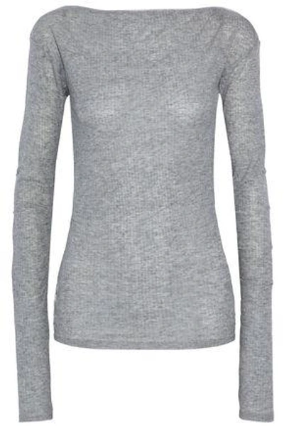 Shop Rag & Bone Woman Madison Satin-trimmed Ribbed-knit Top Gray