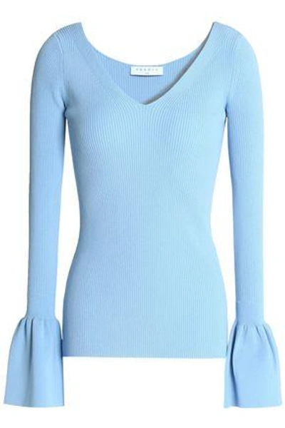 Shop Sandro Woman Ribbed-knit Top Light Blue