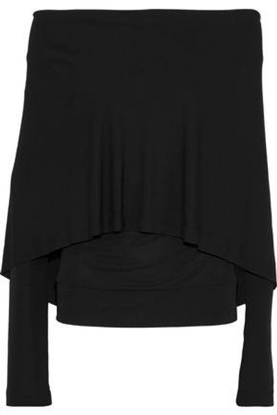 Shop Roland Mouret Woman Cape-effect Stretch-knit Top Black