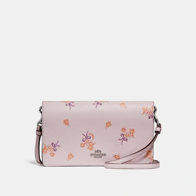 Shop Coach Hayden Foldover Crossbody Clutch With Floral Bow Print - Women's In Ice Pink Floral Bow/silver